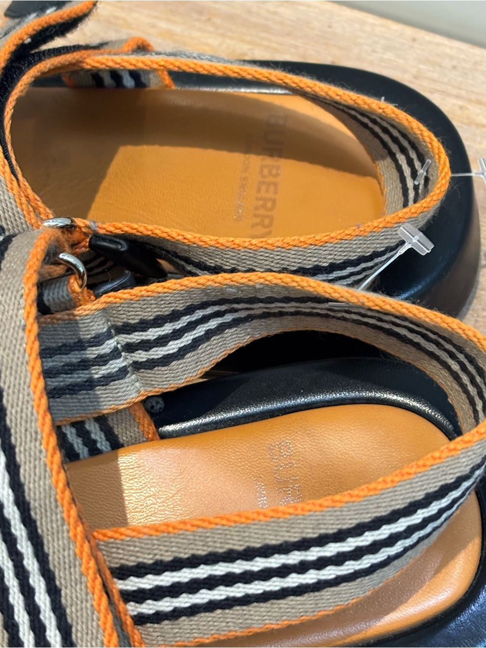Burberry Eve Icon Stripe Strappy canvas, leather Sandals deep orange 39/9 $650 - Picture 8 of 11